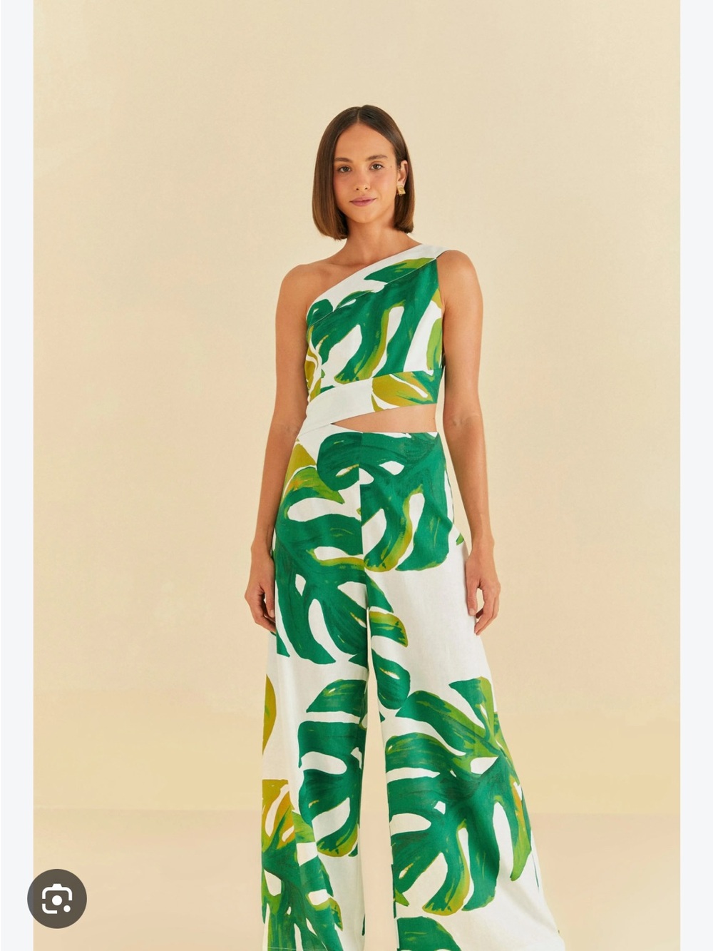 Farm Rio White Monstera One Shoulder Jumpsuit
